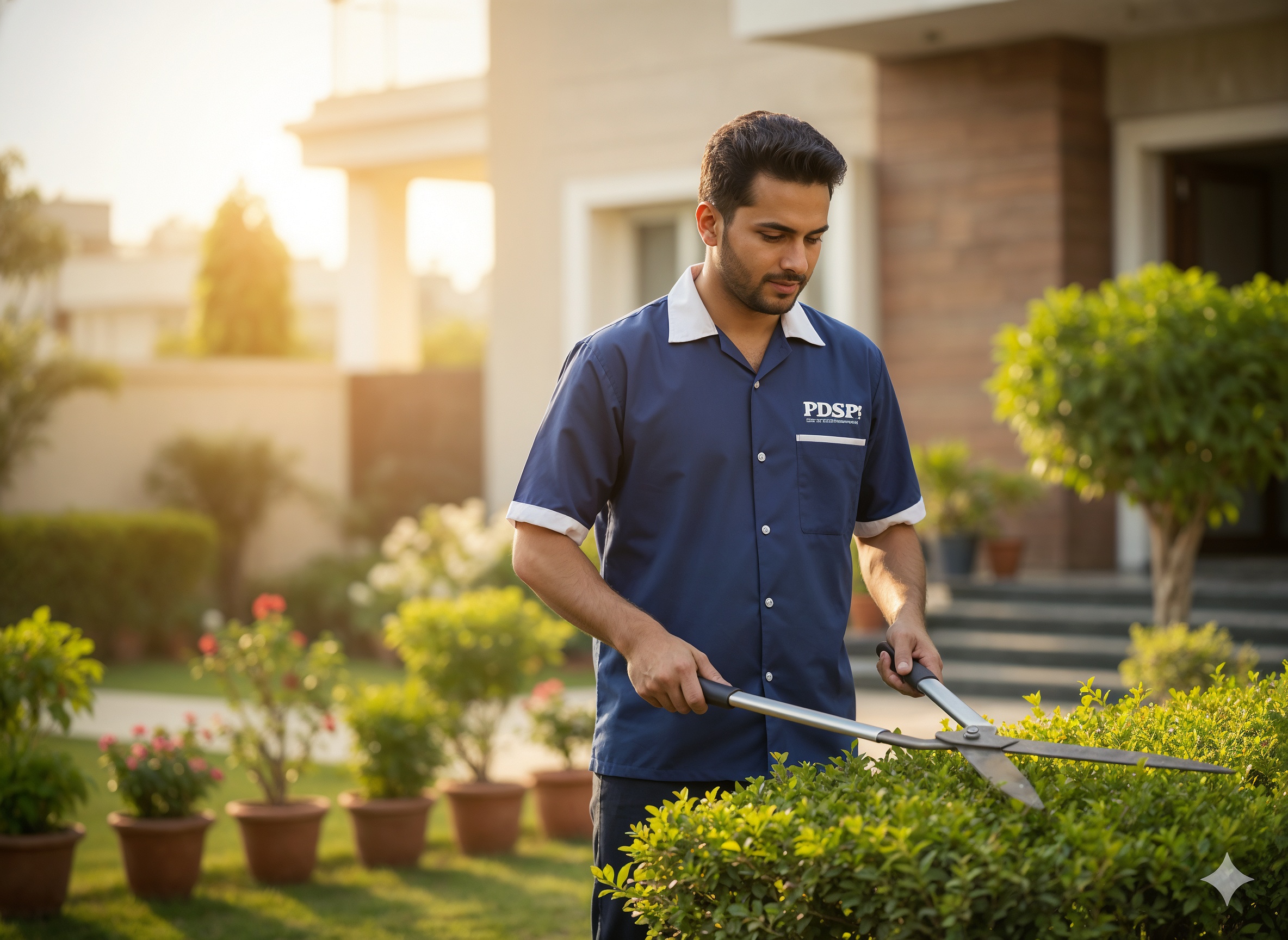 Skilled PDSP gardener in Karachi maintaining gardens and greenery. Trusted and verified domestic staff.